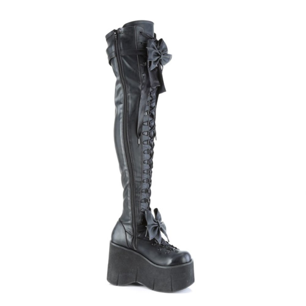Stretch Black Matte Platform Thigh Boots Goth Punk Rock Rave Kera 303 - Picture 7 of 12